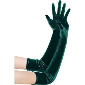 Women's Velvet Green Long Gloves Elbow Flapper Costume Party Tea Accessories